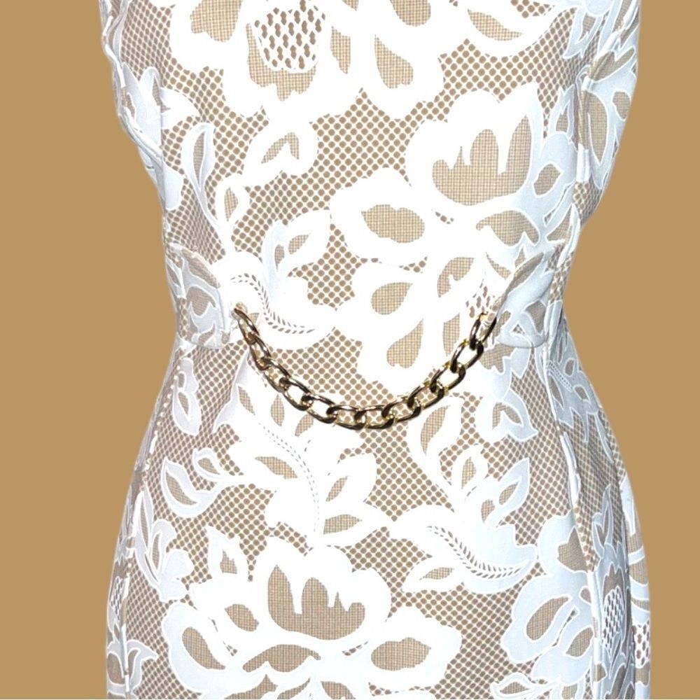 Enfocus brand beige dress with cream lace design overlay! New - Picture 5 of 12